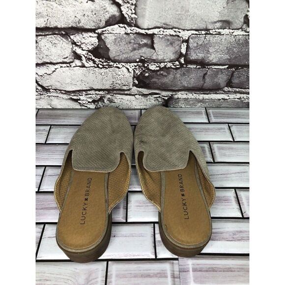 Lucky Brand Coryna Taupe Suede Leather Slip On Mules Flats Women Sz 7M US/37.5EU - Picture 4 of 16